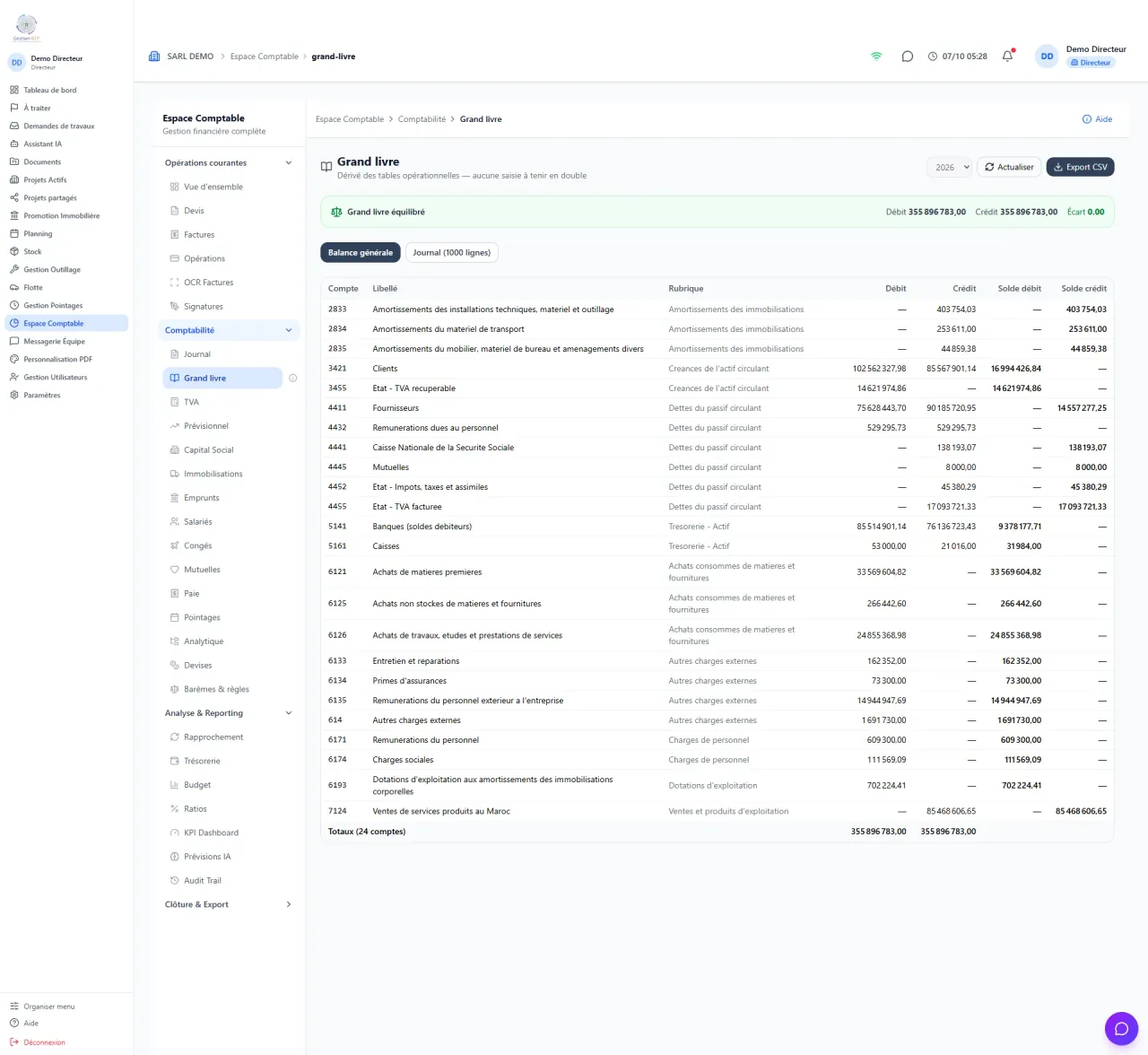 Gestion BTP — Grand livre (CGNC)